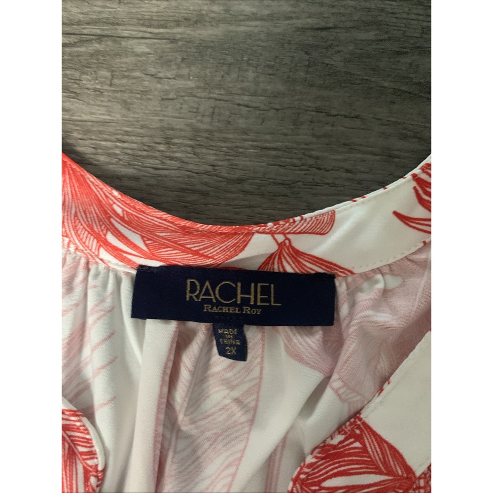 Rachel Rachel Roy Blouse Plus Size 2X Red White Tropical Leaf Print Ruffle Top - Picture 2 of 11